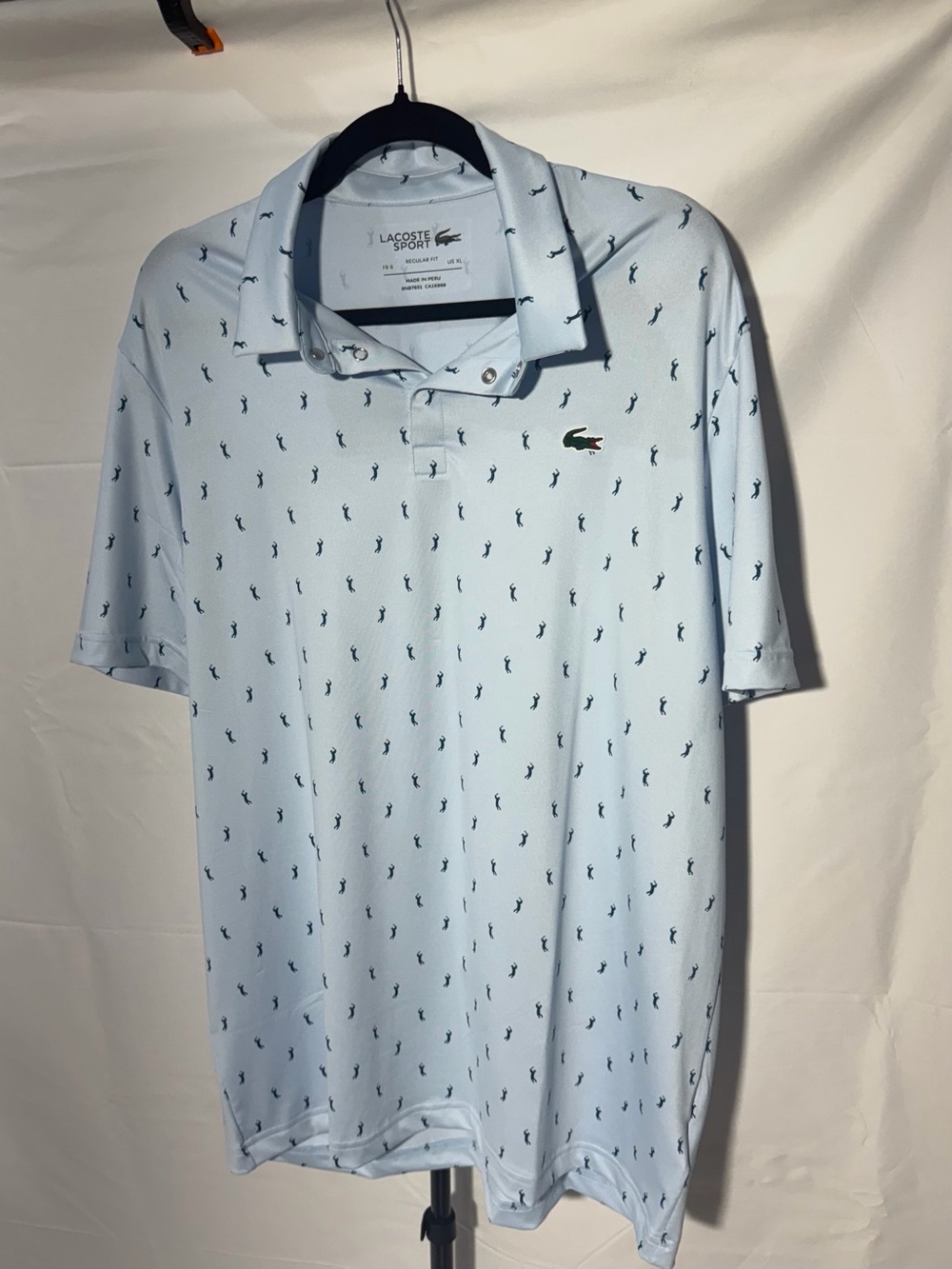 Lacoste Light Blue Polo with Allover Tiny Crocodile Motif